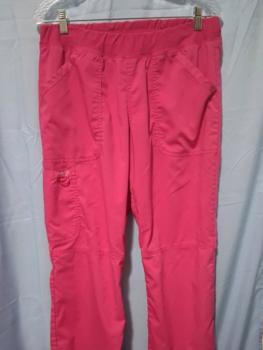 Cherokee Womans Sz Medium Pink Pull-on Elastic Waist Scrub Pants 5 Pocket Cargo
